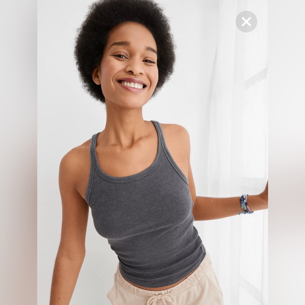 Aerie No BS Charcoal Ribbed Tank